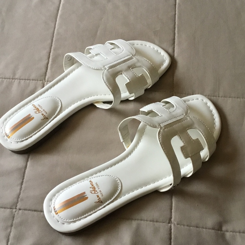 Sam Edelman White Leather Slide Sandals